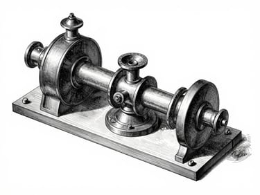 Rappresentazione di un'invenzione meccanica d'epoca, disegno tecnico con note a mano, alto contrasto, grana, ombre profonde, stile archivio segreto.