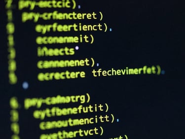 Macro shot of code running on a terminal screen with neon cyber-lime syntax highlighting, dark cinematic atmosphere, shallow depth of field