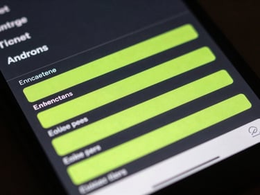 Angled macro shot of a dark-mode Android device screen displaying a task list with radioactive lime progress bars, glowing screen light casting subtle reflections, shallow depth of field.