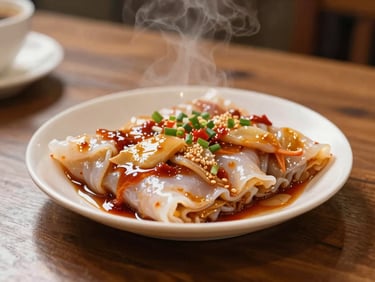 A steaming plate of authentic Chinese-Filipino pancit canton and dim sum on a dark wood table, warm lighting, shallow depth of field