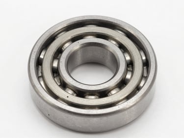 Macro shot of a high-precision double-row roller bearing, metallic reflections, clean industrial background