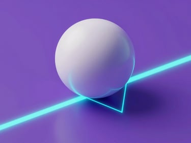 Diagrama técnico vetorial mostrando vetores de colisão de uma esfera brilhante contra uma superfície plana, linhas de força em neon ciano e ângulos de reflexão em roxo elétrico.