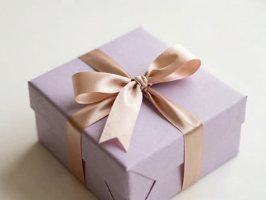 A premium minimalist gift box tied with a soft silk ribbon on a warm white background