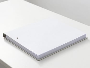 A clean, structured validation document binder with silver metallic rings on a white sterile table, high-key clinical lighting
