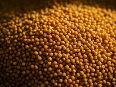 Close-up of raw golden millets, warm editorial photography, golden-hour sunlight, 35mm lens.
