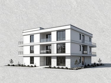 Crisp architectural blueprint of a modern residential addition on a light slate background, clean lines, structural annotations, high-contrast drafting style.