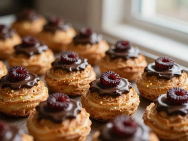 Gaufre dorée fraîchement préparée, nappée de chocolat fondu et de fraises coupées, lumière chaude, fond clair.