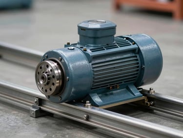 Close-up of high-speed roll-up door motor drive and heavy-duty steel tracks, technical precision lighting.