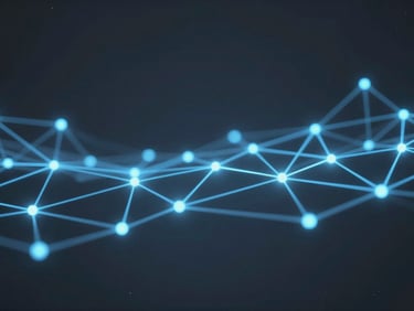 Abstract digital network glowing with cool blue light, representing interconnected data streams and AI processing, against a dark, subtle charcoal background, sharp focus, 35mm.