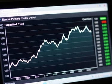 Close-up of a digital inventory dashboard showing real-time yield metrics, cool fluorescent lighting, sharp focus on data curves, technical sans-serif typography visible on screen.