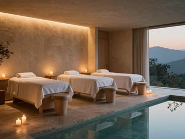 Remote luxury villa perched on a cliffside at dusk, warm interior lighting casting a soft glow, 35mm