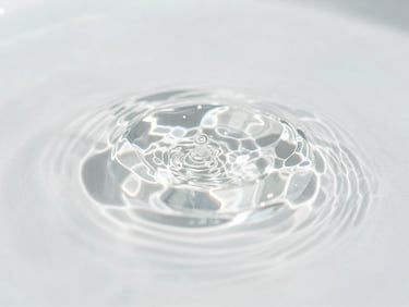 Macro scientific photograph of pristine sea water surface with crisp sunlight reflections, laboratory clean aesthetic, 35mm