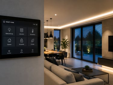 Smart Home Gebäudeautomation mit intelligenter Steuerung für Licht Energie und Sicherheit