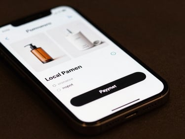 A sleek e-commerce checkout interface on a mobile device, showcasing local payment gateway integration and crisp product imagery.