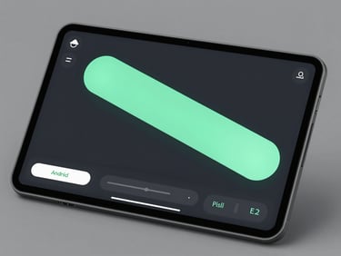 High-fidelity vector mockup of a sleek Android utility interface running on a Pixel device, highlighting fluid UI animations, tactile sliders, and a dark-mode layout with mint green accents.