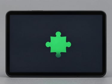 A minimalist dark-mode puzzle game screen on an Android device, clean geometric shapes, vibrant green accents, smooth interface