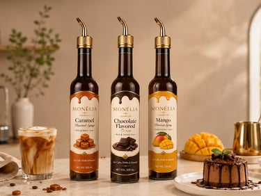 MONÉLIA premium syrups 500 mL glass bottles for cafés and beverage menus