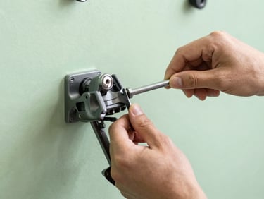 Hands in focus adjusting a mechanical derailleur with a hex key, clean workshop background, bright natural light, crisp details, editorial photography.