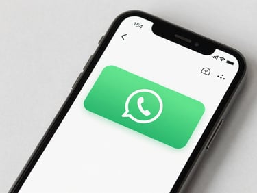 An elegant close-up of a modern smartphone displaying a secure WhatsApp chat interface with green and slate accents, bright natural daylight, clean editorial photography, 35mm