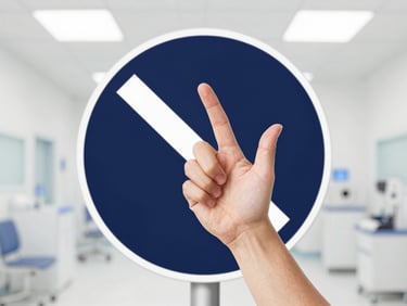 Abstract image of a 'stop' sign or a hand gesturing 'no' in a clean, clinical setting, subtly conveying caution without being alarming.