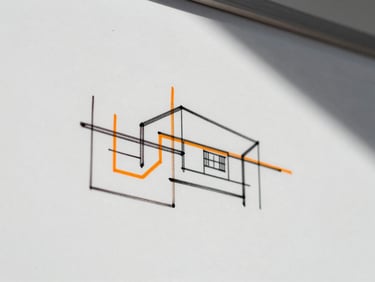 Close-up of a technical diagram being sketched on a whiteboard, crisp lines, safety-orange highlights, sharp shadows, 35mm lens.