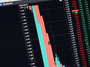 A crisp, high-fidelity UI screenshot of the Quadrant trading terminal, showing a vertical price ladder with cyan back and coral lay columns, real-time market pressure indicators, and monospaced numbers