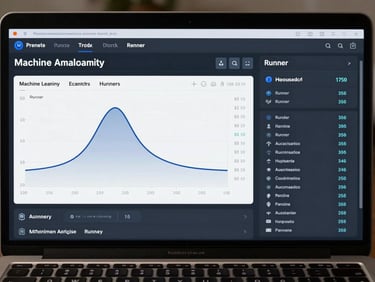 High-fidelity UI screenshot of a predictive analytics dashboard, showing machine learning probability curves and custom rating columns next to runner names.