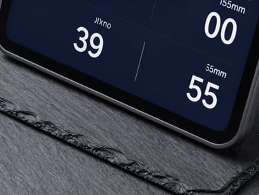 Macro shot of a clean digital dashboard showing call volume metrics, sharp studio lighting, cool slate and deep navy tones, high-end editorial, 35mm