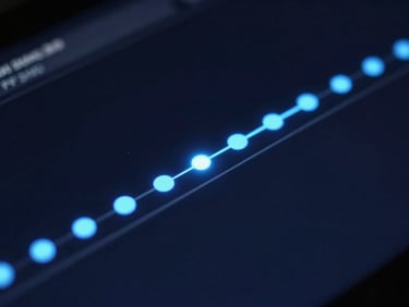 Macro shot of a dark screen displaying an active API sync pipeline, glowing electric blue status indicators.