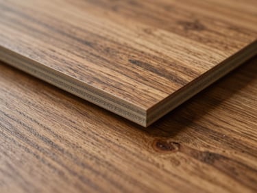 Extreme close-up of wood-grain laminate sheet, highlighting rich organic textures and warm timber tones.