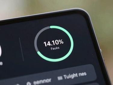 Tight macro crop of a minimalist weather widget UI on an Android screen, neon mint temperature indicator, dark mode interface, diffused natural light.