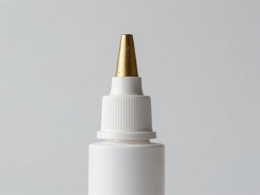 Precision cosmetic spray pumps and dispensing nozzles, macro shot highlighting metallic gold details