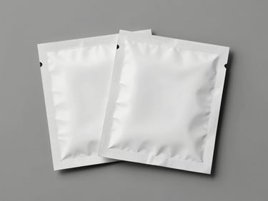 High-barrier cosmetic sachet packaging and flexible foil packets, minimalist layout
