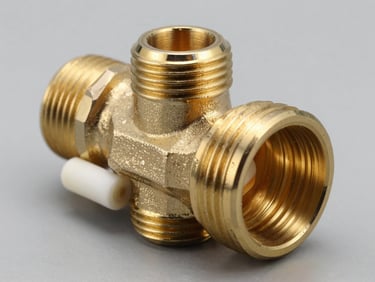 Cross-section of a machined solid-brass internal valve, showing the precise threads and ceramic cartridges, clinical studio lighting.