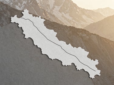 High-contrast graphic altitude map of the Annapurna foothills, minimalist lines on textured stone-gray background.