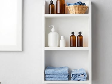 create an image for a bathroom organization blog post