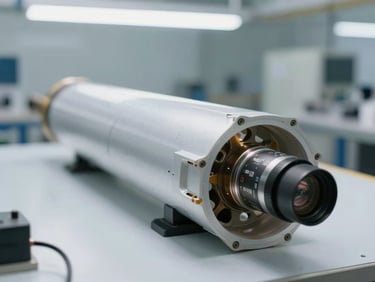 Close-up of aerospace composite component assembly on a clean white factory floor, precision tooling visible, bright studio overhead lighting, no people, clinical framing emphasizing engineered surfaces