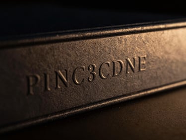 Close-up of a hardcover book spine, embossed title, dark paper texture, low-key moody lighting, warm gold highlights, 35mm lens, structural integrity.