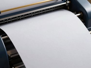 Close-up of a high-end printing press or elegant paper texture, artistic shadow play