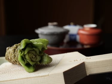 Japanese food wasabi and traditional bowls