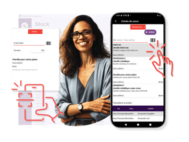 une entrée de stock en mobile réalisée par une entrepreneuse avec stockmobil