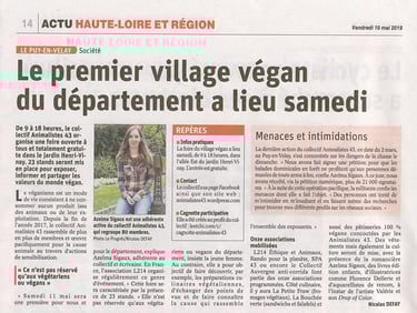 article le progrès village vegan le puy en velay azelma sigaux animalistes 43