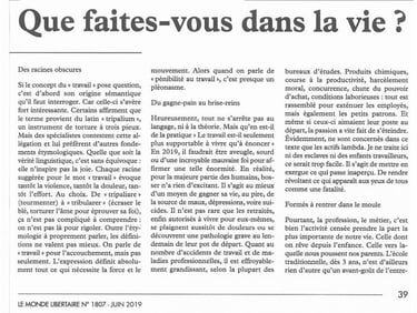 article que faites vous dans la vie travail le monde libertaire