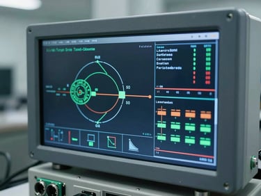 High-precision digital interface displaying thermodynamic carbon modeling algorithms, cool overcast daylight, 35mm