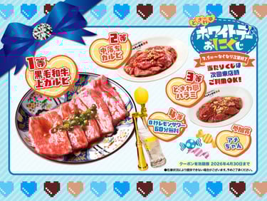 0秒レモンサワー仙台ホルモン焼肉酒場ときわ亭のホワイトデー企画「ホワイトデーお“にく”じ」告知画像。黒毛和牛上カルビなどの賞品と0秒レモンサワーを紹介し、3月1日開始・無くなり次第終了と記載｜堺市のニュースならサカイタイムズ