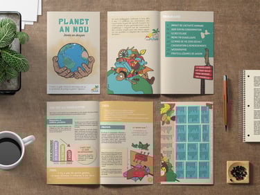 Mise en page et illustrations du livret Planet an nou -Jénès an aksyon. Clean My Island