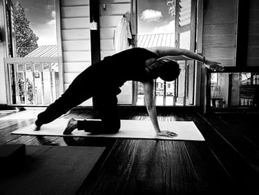 A breath-led yoga class in Langkawi focusing on spine and hip mobility