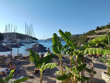 Karvouno Beach Blick vom Restaurant