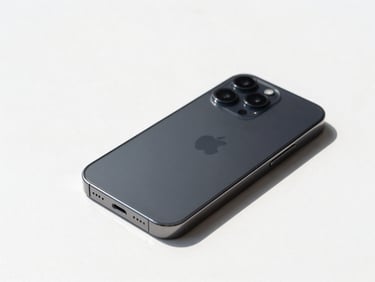 Clean product shot of a modern smartphone on a minimalist white background, bright natural daylight, crisp focus, 35mm