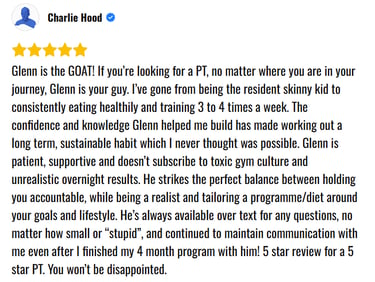 A google review for personal training in London England